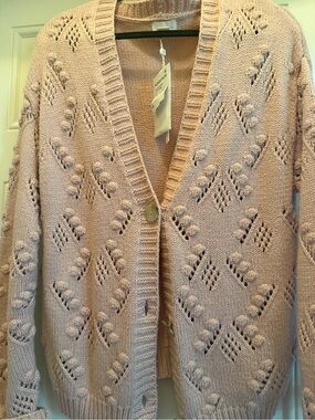 Caslon Pink Openwork Bobble-Knit Button Cardigan